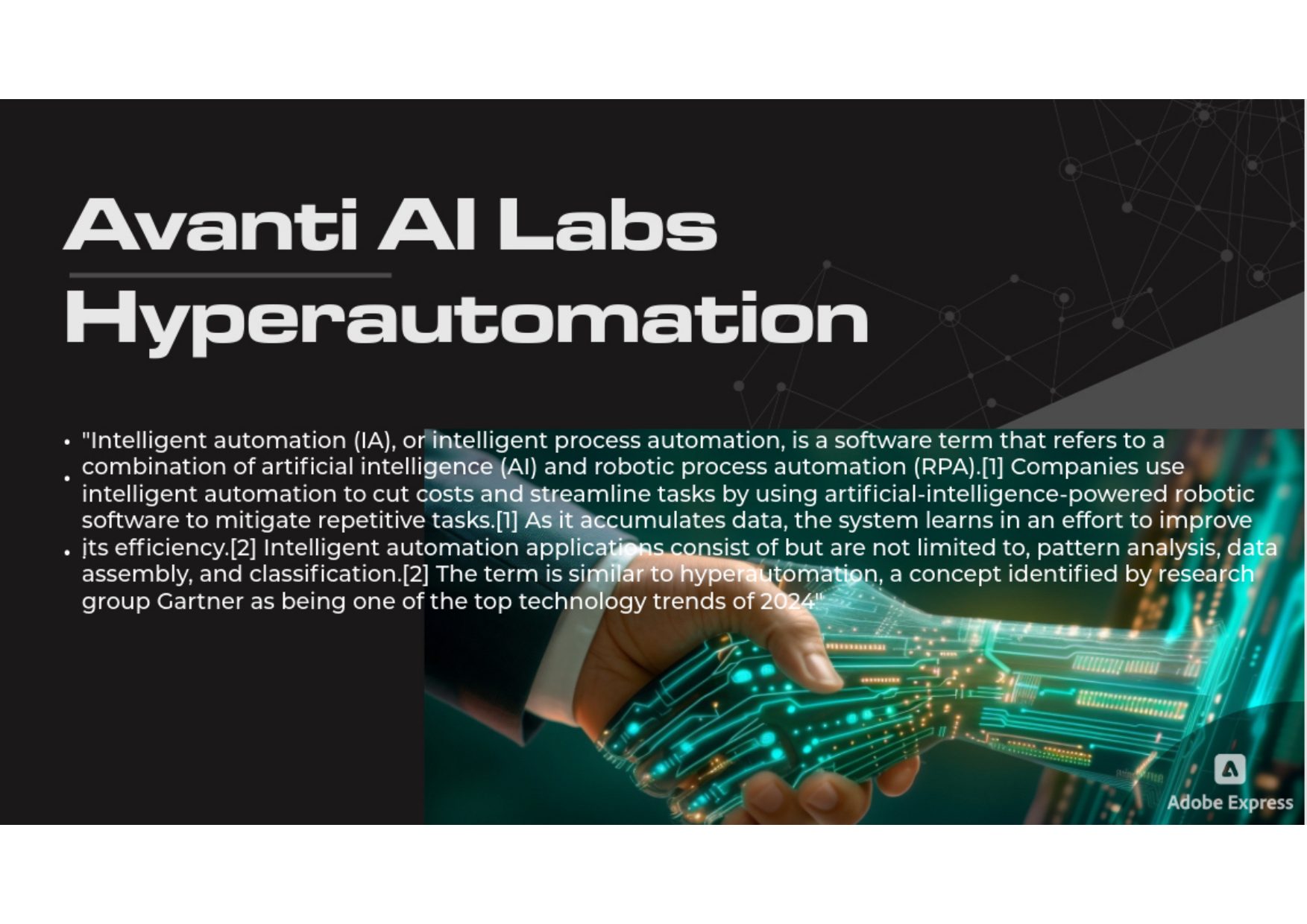 Avanti AI Labs brochure — page 7: Hyperautomation: intelligent process automation defined.
