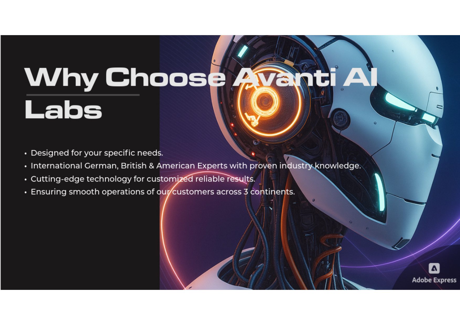 Avanti AI Labs brochure — page 10: Why choose Avanti AI Labs: German, British and American experts across three continents.