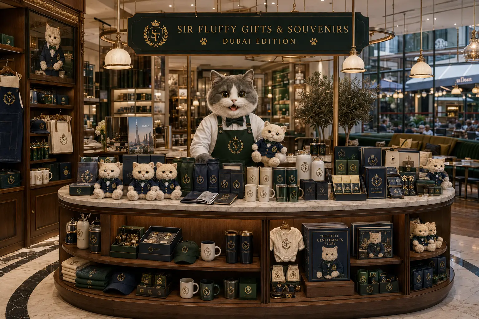 Circular Sir Fluffy Gifts and Souvenirs Dubai Edition retail island in a mall setting