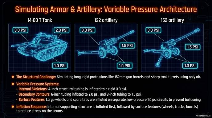 Simulating armour and artillery: variable pressure architecture